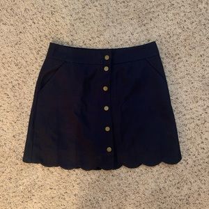 Jcrew scalloped navy blue skirt with gold buttons